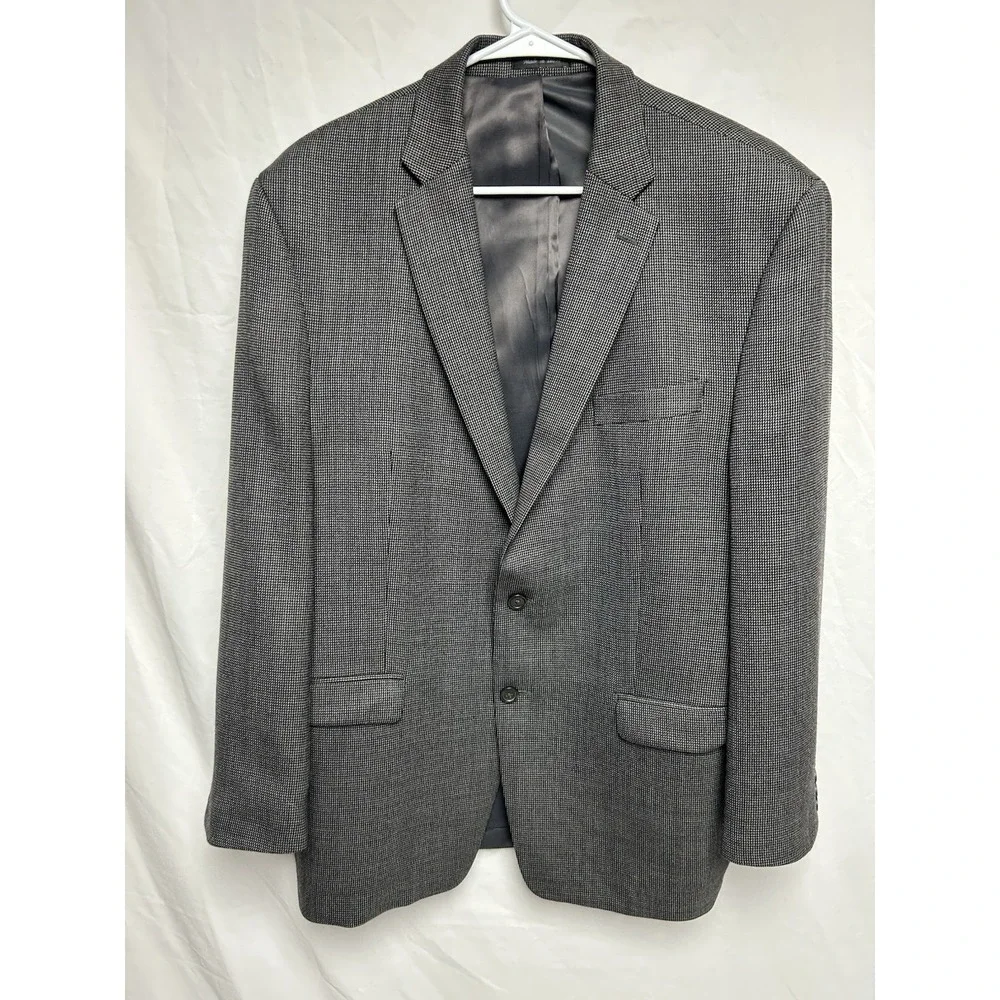 Lauren Ralph Lauren Gray Houndstooth Blazer Luxury Sports Jacket, 100% Wool, 44R